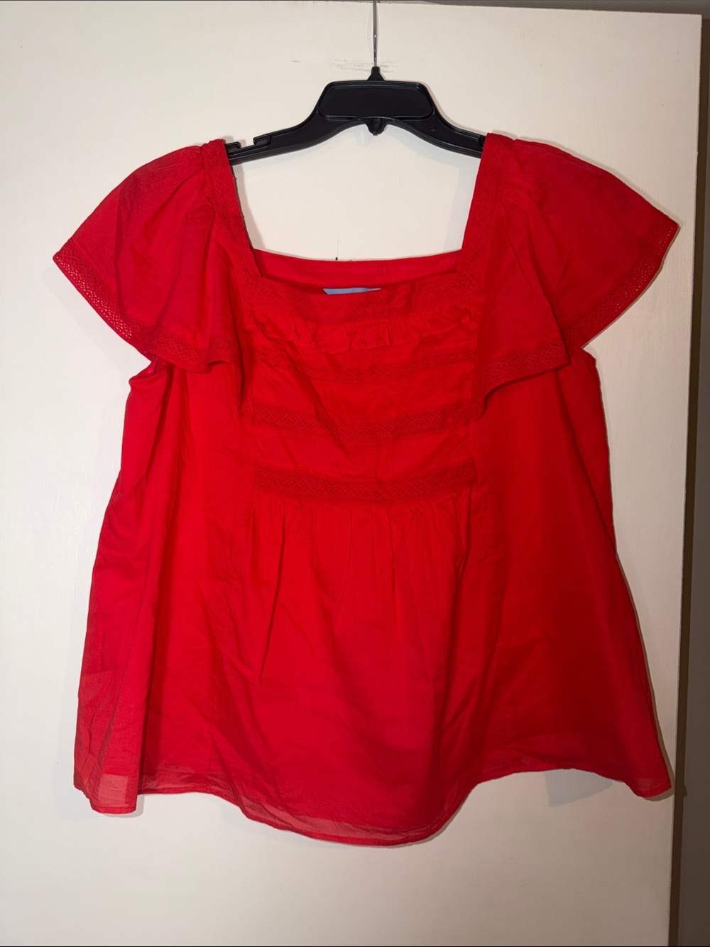 Draper James Red Square-Neck Flutter Sleeve Blouse